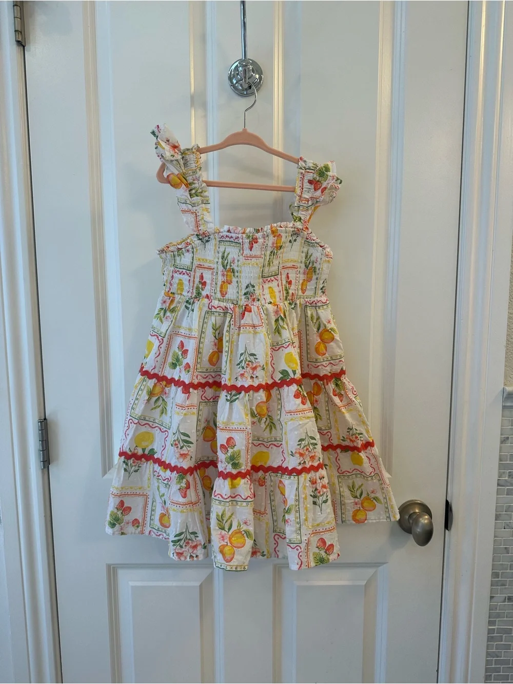 Rachel Zoe White Strawberry & Lemon Print Ruffled Sundress
